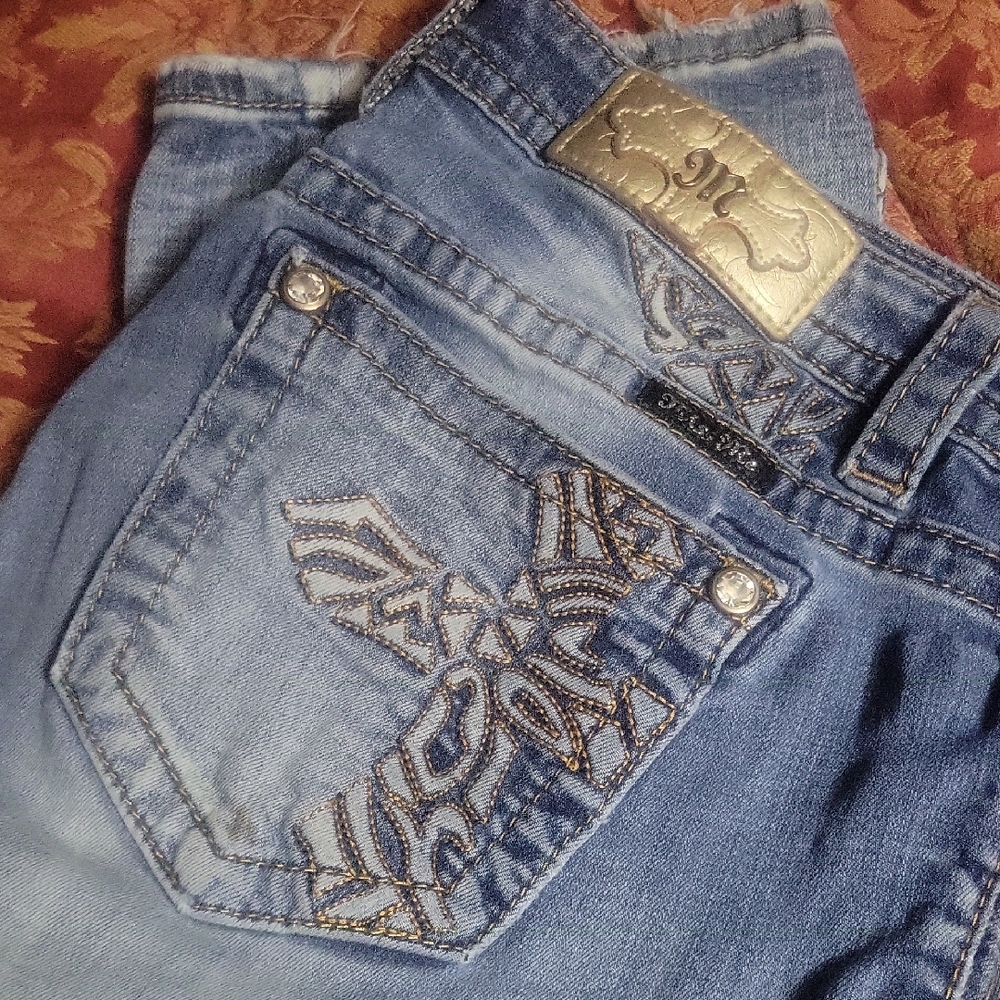 Miss Me Light Blue Jeans with Gold Accents